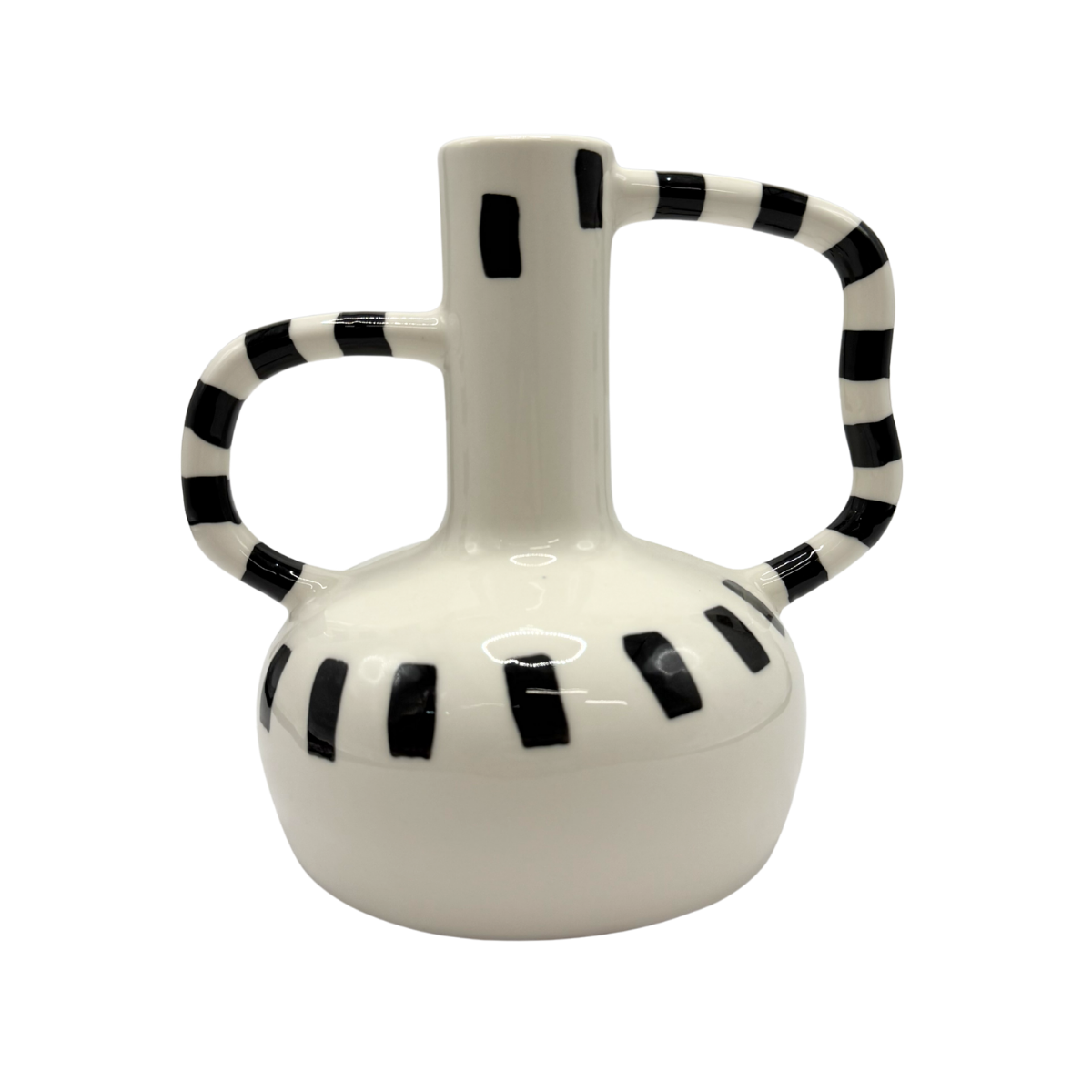 Vaso de cerâmica Linhas branco com detalhes em preto e alças - 18x18cm - Il Nido