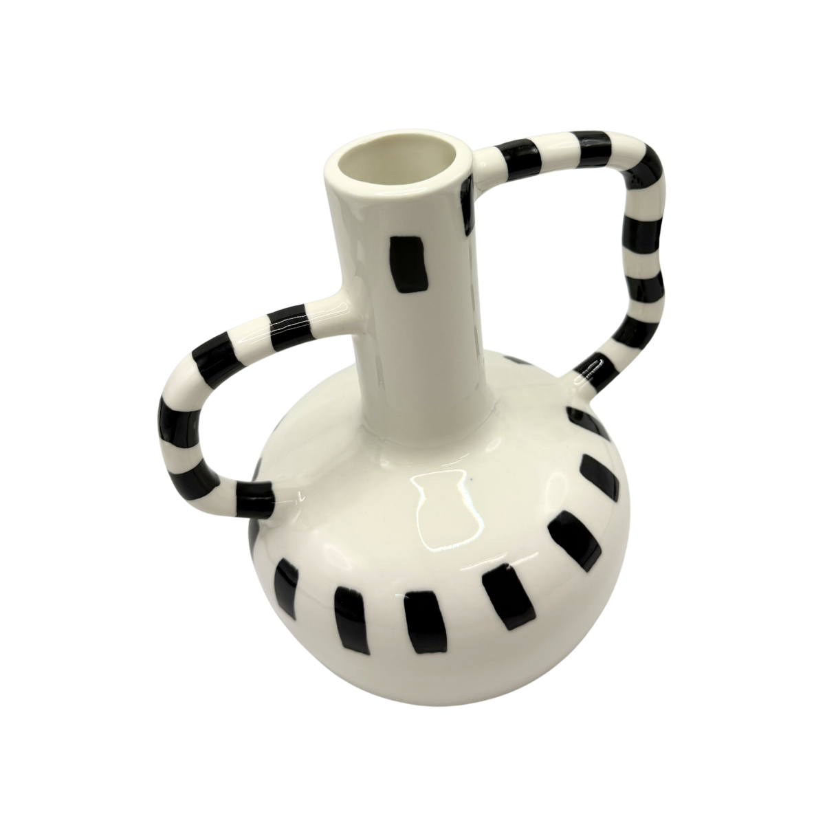 Vaso de cerâmica Linhas branco com detalhes em preto visto de cima - Il Nido