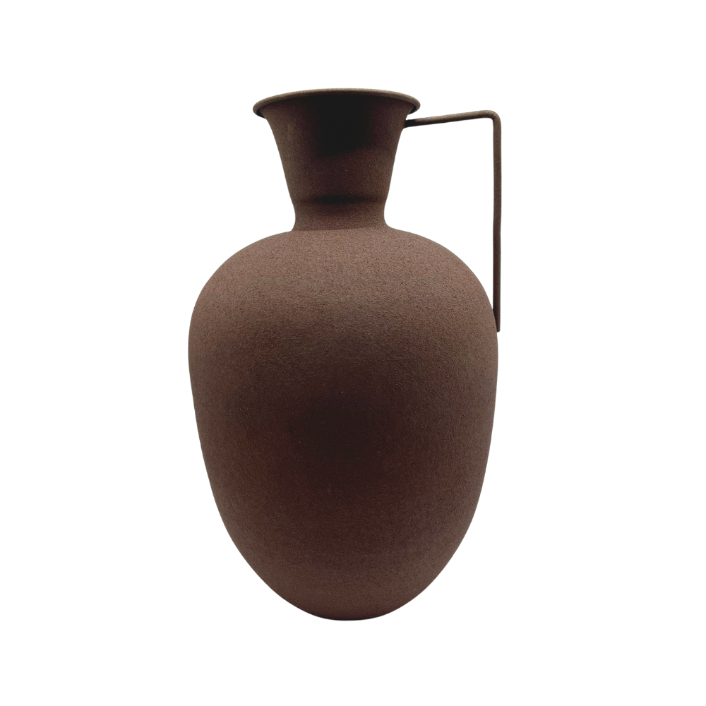 Vaso Iron em ferro pintado marrom escuro com alça - 38x23cm - Il Nido